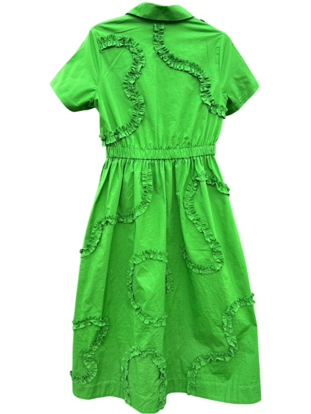 kate spade Bright Green Ruffle-Trim Midi Shirt Dress